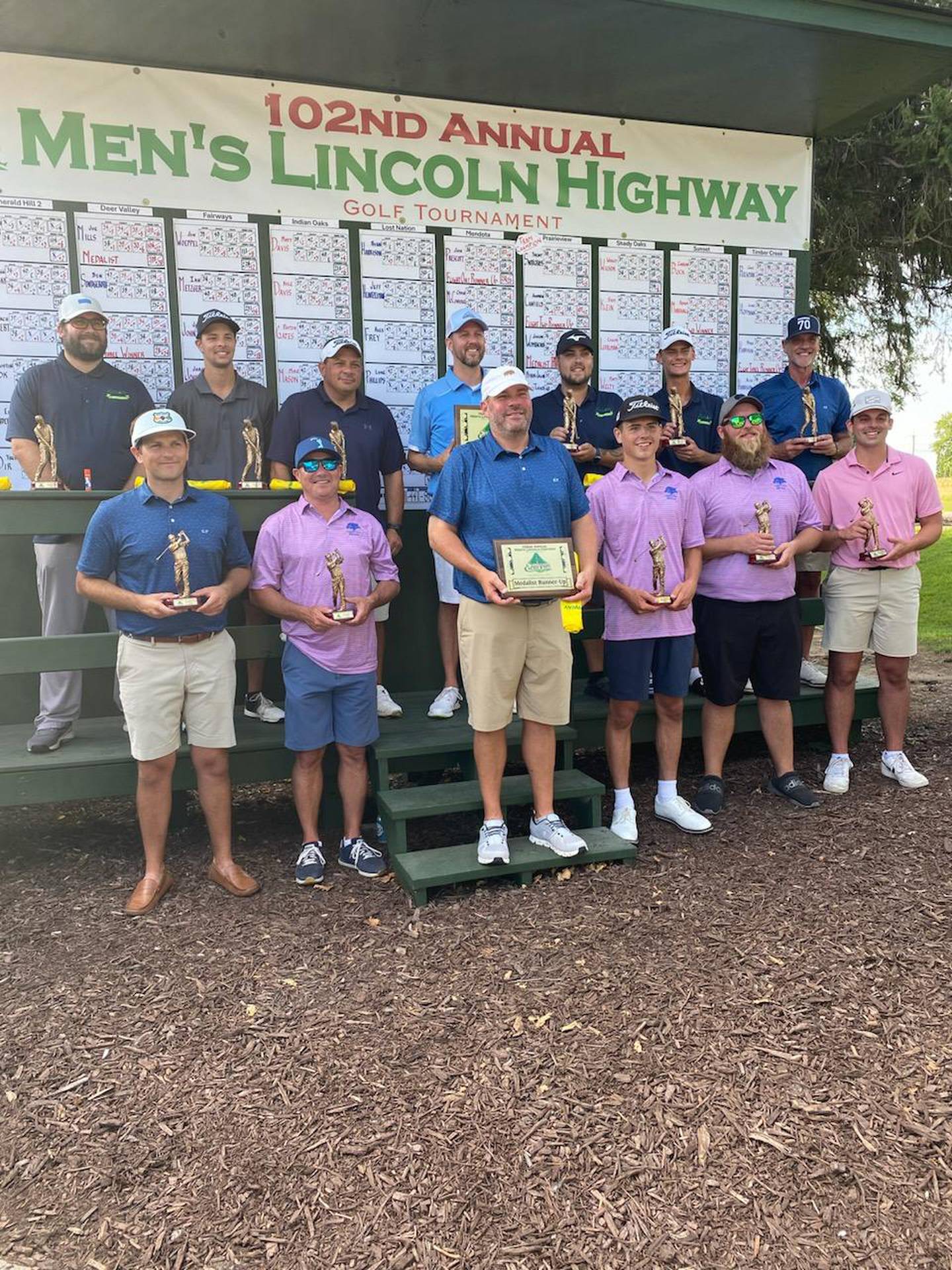 Pictured are the hardware winners at the 102nd Men's Lincoln Highway golf tournament at Emerald Hill in Sterling on Sunday, July 21, 2024.