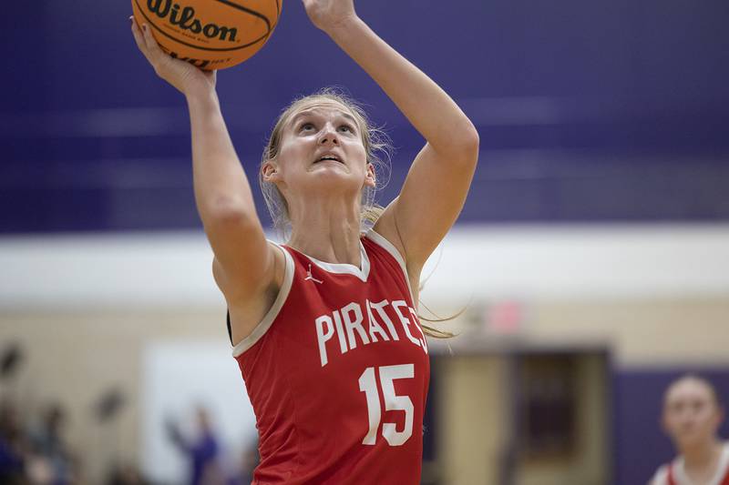 Ottawa’s Hailey Larsen puts up a shot against Dixon Wednesday, Dec. 4, 2024, at Dixon High School.