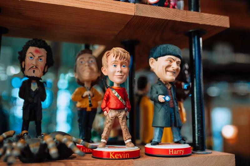 The Kevin McCallister and Gus Polinski bobbleheads remain in stock at the National Bobblehead Museum and Hall of Fame, the complete five-piece set has long been sold out. (Courtesy of the National Bobblehead Museum and Hall of Fame.)