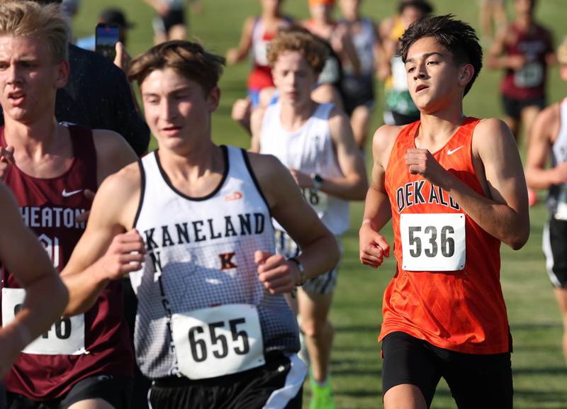 Dekalb’s Felipe Hernandez makes a turn on the course Tuesday, Sept. 2, 2025, during the Sycamore Cross Country Invitational at Northern Illinois University in DeKalb.
