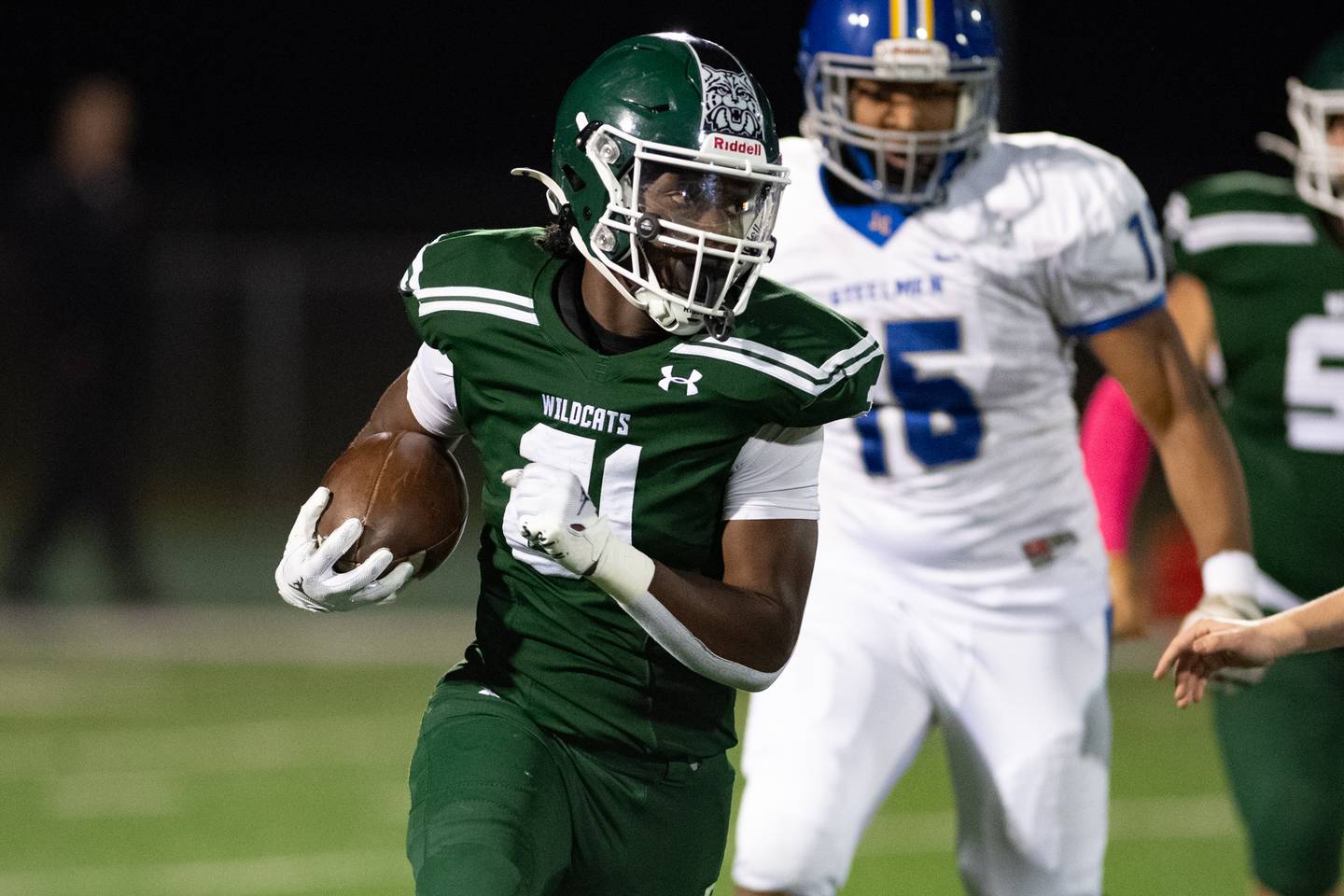 Plainfield Central's Javar Jones runs the ball during a game against Joliet Central on Friday Oct. 11, 2024 at Plainfield Central High School