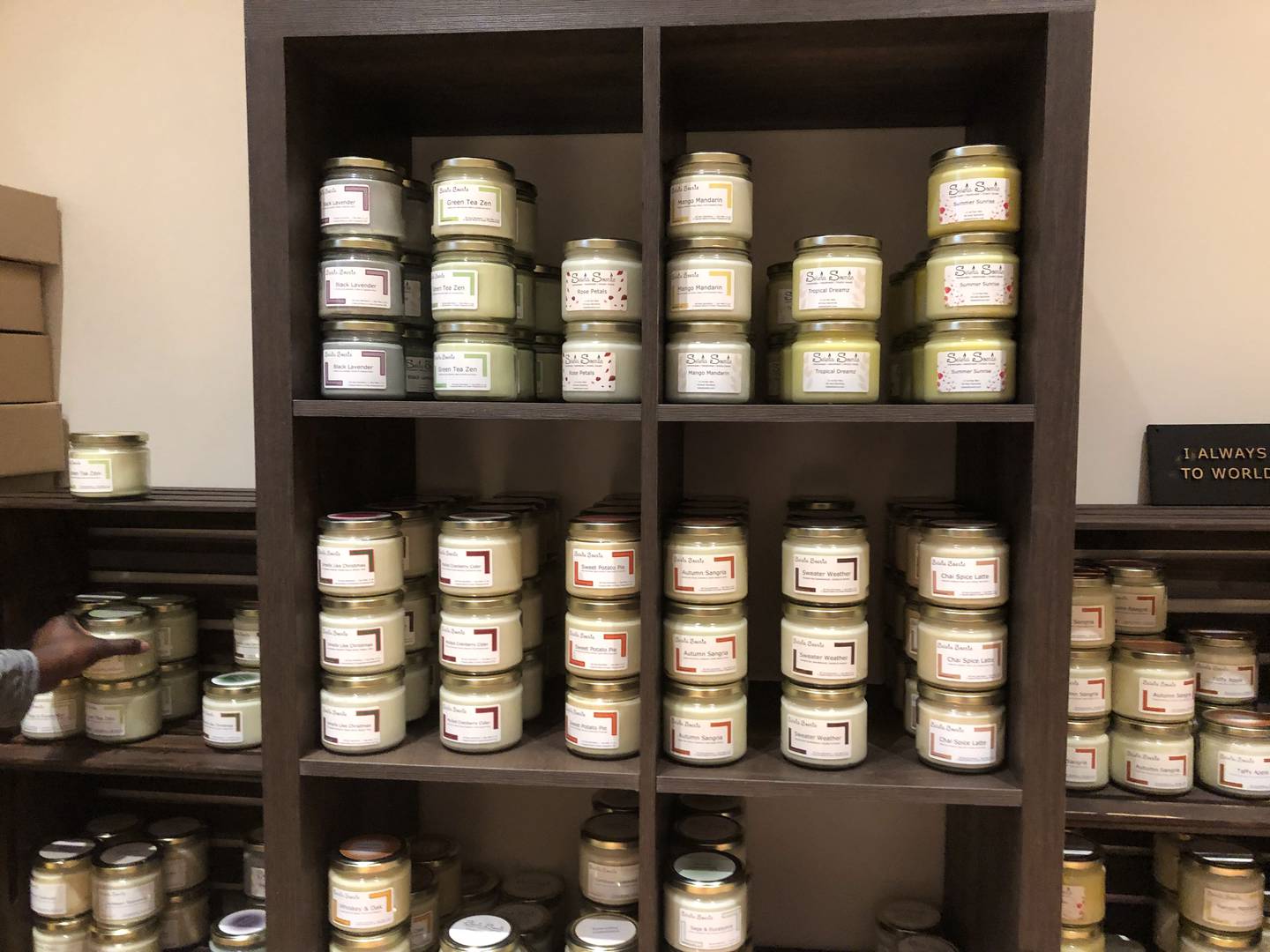 Some candles stocked at Seleta Scents in Woodstock ahead of the store's opening on Wednesday.
