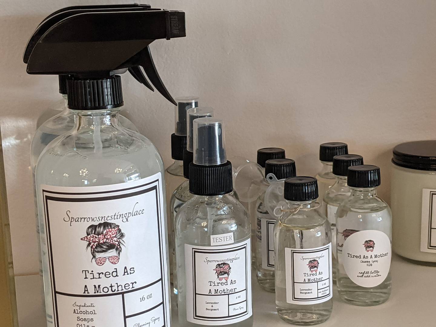 Some of the local products for sale at the Oswego store include cleaning and room sprays made by Yorkville mom Jessica Gaul.
