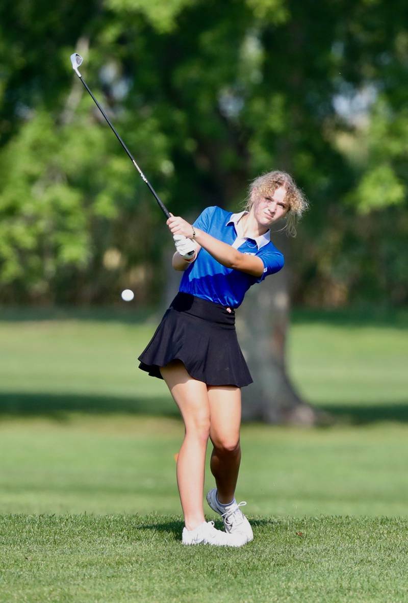 Princeton's Hanna Claiborne swings Saturday at Wyaton Hills.