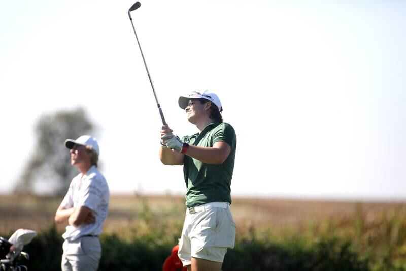 Waubonsie Valley’s Chris Wagner tees off during the Class 3A Plainfield North Boys Golf Sectional at Whitetail Ridge Golf Course in Yorkville on Monday, Oct. 2, 2023.