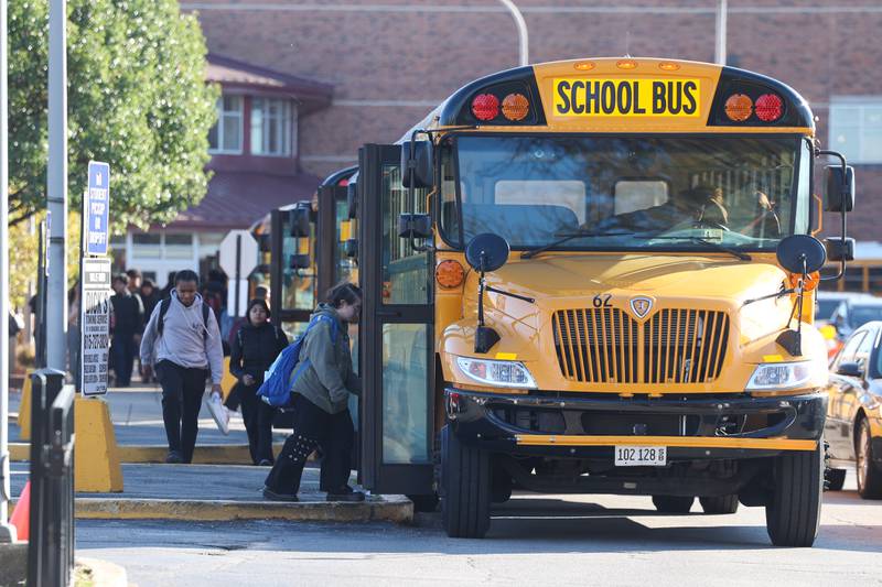 Students board buses at the end of the day at Joliet West on Friday, Nov. 1, 2024 in Joliet.