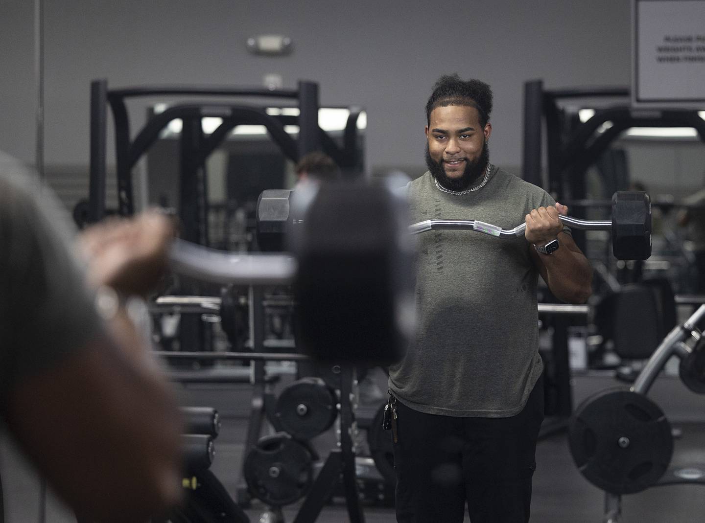 2018 Sterling High School graduate Kerry Reynolds does some weight work Monday, March 4, 2024 at Westwood in Sterling. Reynolds made the team for the Indoor Football League’s Quad City Steamwheelers. Reynolds joins other ’18 grad, Newman’s Easton Bianchi.