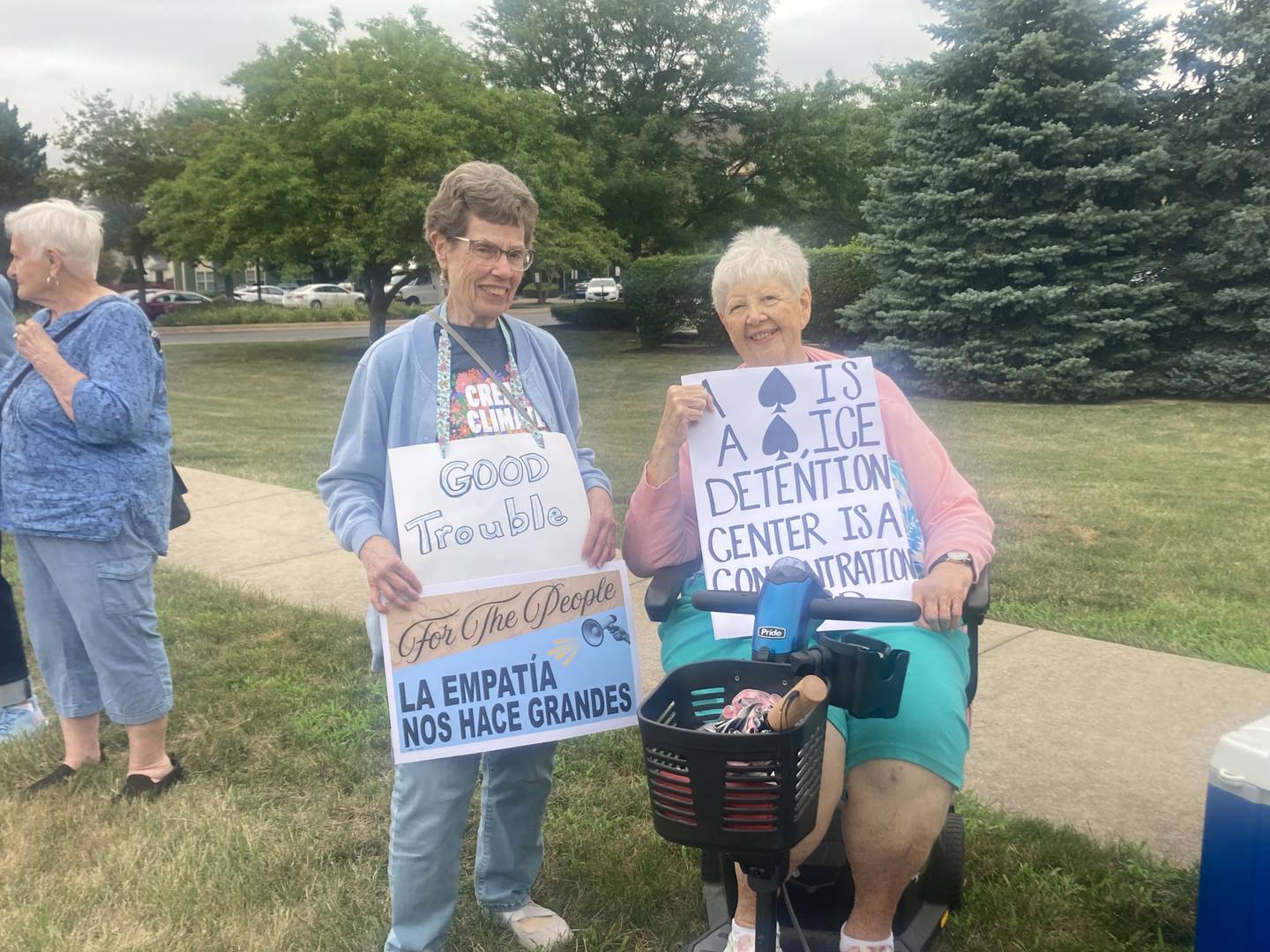 Shorewood protest organizers Dorthy Brumbaugh and Jean Engstrom at the "Good Trouble Lives On" protest on Thursday, July 17, 2025.
