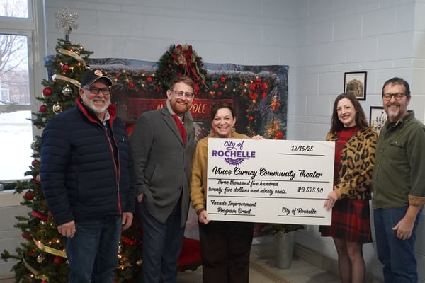 City of Rochelle presents facade grant to Vince Carney Community Theater