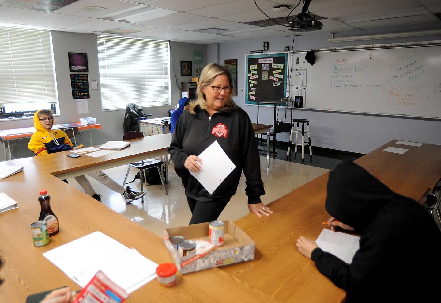 Teacher Anne Whitney-Turbidy teaches about food labels during a health class Tuesday, April 19, 2022, at Haber Oaks Campus in Crystal Lake.