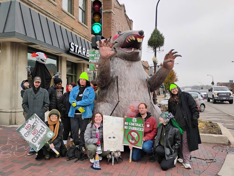 Striking Starbucks workers picketed the Geneva store at Illinois Routes 31 and 38, asking passersby not to cross their picket line, and to go to other local coffeeshops. Starbucks Workers United have been on strike since Nov. 13.