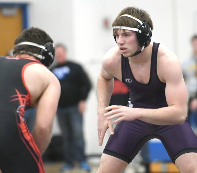 Dixon's Owen Brooks wrestles Stillman Valley's  Andrew Forcier in the third-place match at 182 pounds at the 1A Polo Wrestling Regional held at Eastland High School in Lanark on Saturday, Feb. 4.