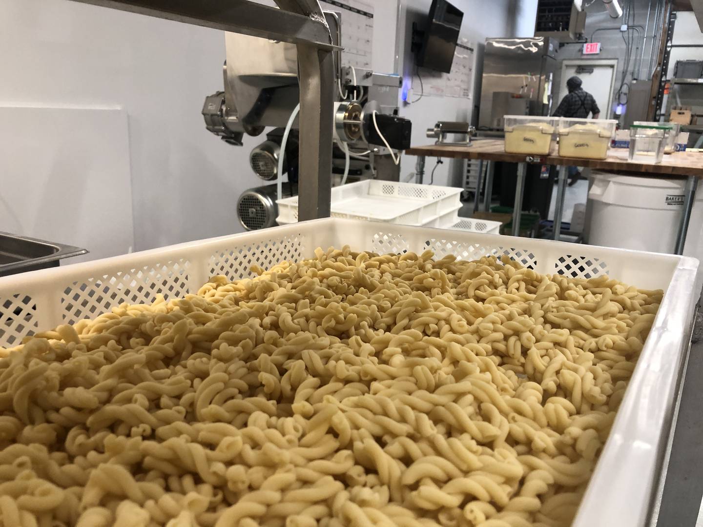 Mario and Stephanie Scordato, of Woodstock, have ran PastaBar in McHenry for 10 months. Here, pasta they made on Wednesday, March 6, 2024, rests before going into either a drying machine or being packaged for sale, fresh.