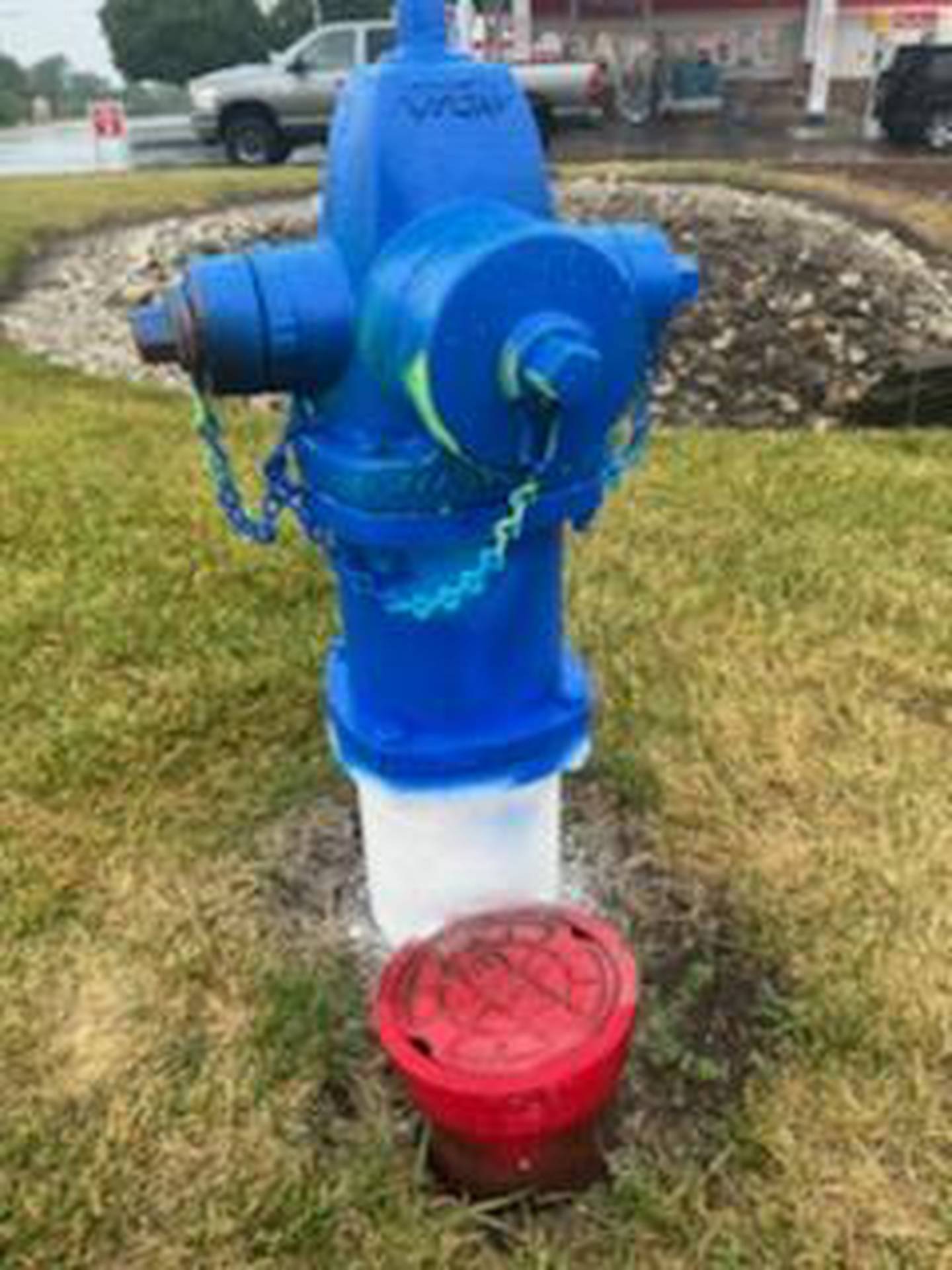 A week after her Rainbow Flag and Transgender Flag themed fire hydrant was doused with white paint on July 8, it was vandalized again July 15 with Viking blue, artist Chrissy Swanson said. She vowed to repaint it as soon as the rain stops.