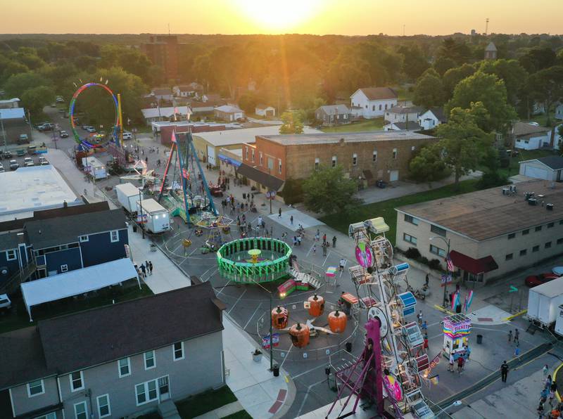 An aerial view of the  Spring Valley Summerfest on Thursday, June 19, 2025 downtown Spring Valley. The festival features a carnival, live entertainment, food vendors and fireworks on Saturday at dusk.