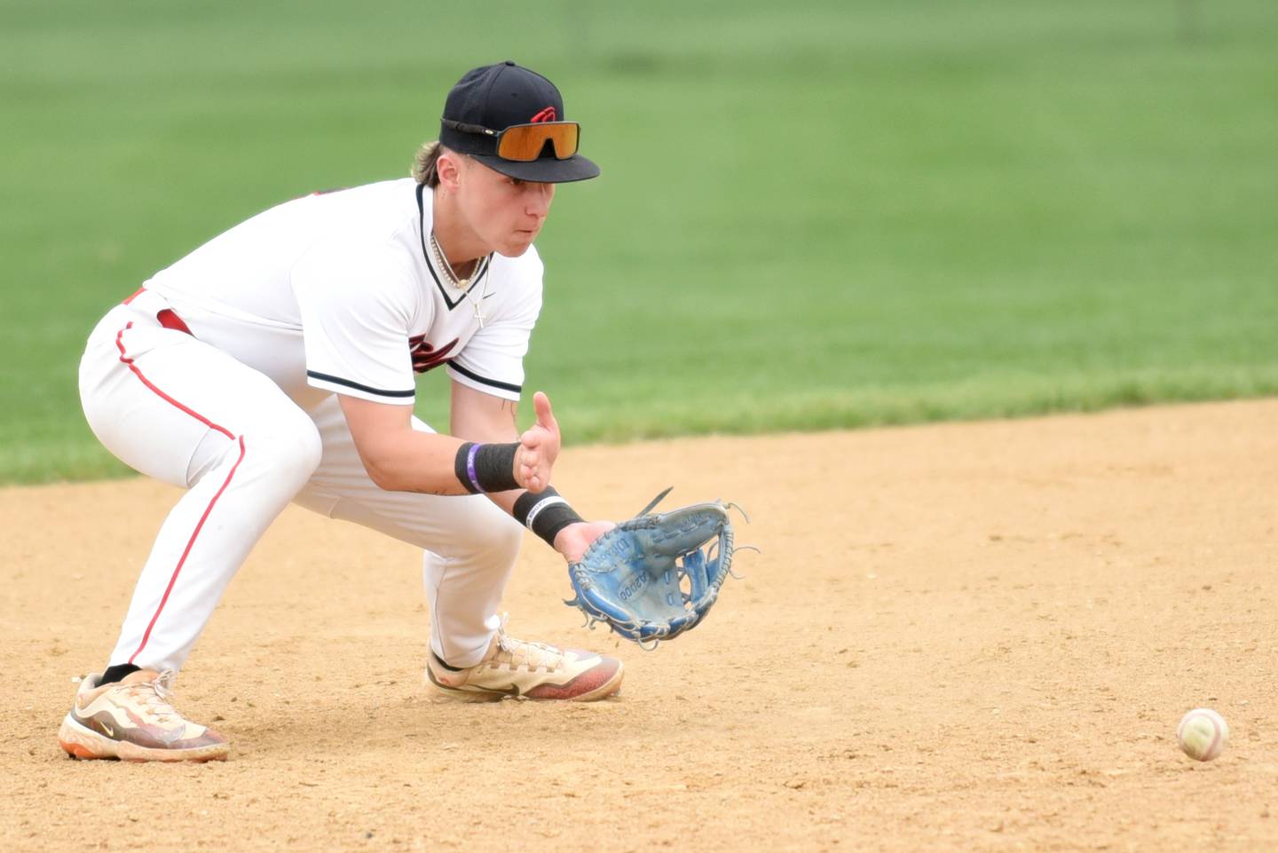 Bradley-Bourbonnais' Cody Freitas fields a ground ball during a home game Friday, April 18, 2025.