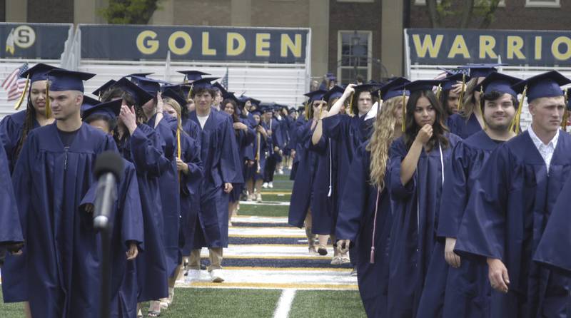 Graduating seniors enter Roscoe Eades Stadium. The Sterling Class of 2026 Commencement Ceremony was held on Sunday, May 17, 2026 at Roscoe Eades Field in Sterling.