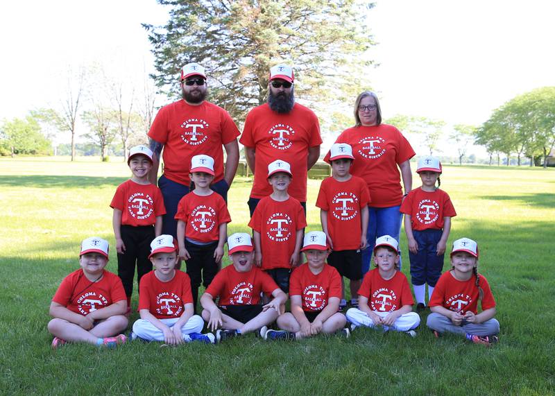 Mariners of the Coloma Park District tee-ball league. Player roster includes Makynlee Jackson, Jaxon Arduini, Jordan Heald, Brayleigh Bouvia, Audrianna Ortiz, Leila Lecaj, Eliam Veracini, Brody Johnson, Isabella Green, Parker Phelps, Tucker Phelps, Grayson Nelson, Alsysa Marlatt. Photo identifications were not available.