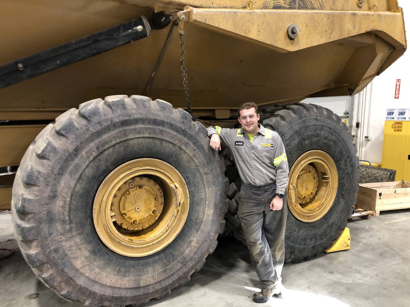 Gunner Dunnett, 22. of Woodstock, on Friday, March 14, at Altorfer CAT in East Dundee were he works as an apprentice technician. In February, Dunnett was honored as the best in North American at the Caterpillar Dealer Top Apprentice Program held in Melbourne, Australia.