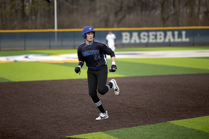 Newman’s Drake Cole advances to third on a wild pitch against Sterling Tuesday, March 18, 2025.