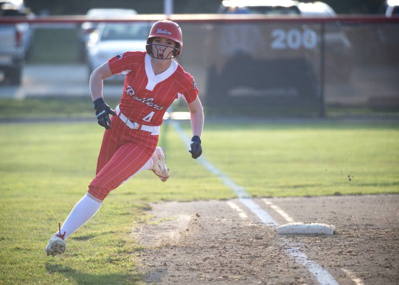 Bradley-Bourbonnais' Suttyn Hop rounds third base on her way to score in the sixth inning of Thursday's game against Lockport.