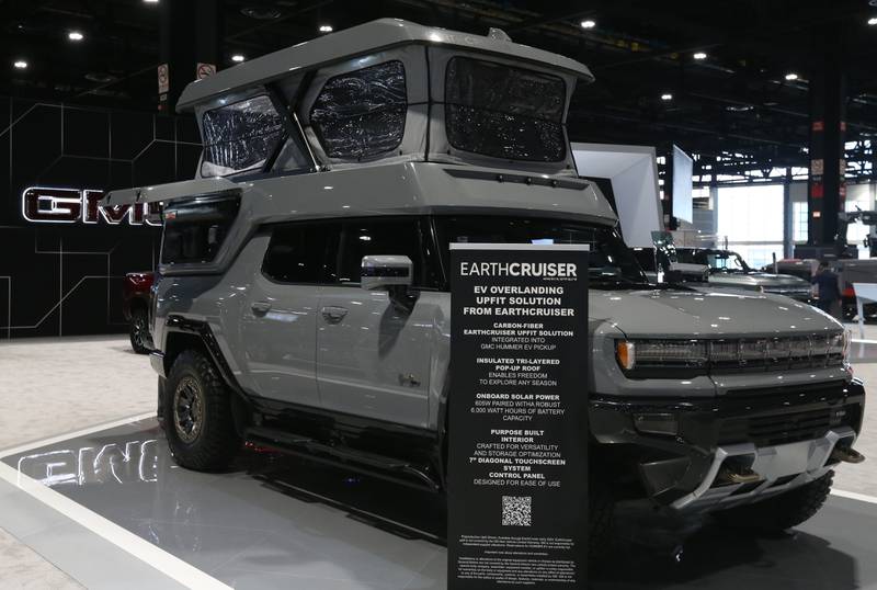 A view of an all-electric GMC Hummer EV EarthCruiser on Thursday, Feb. 8, 2024 during the Chicago Auto Show in McCormick Place.