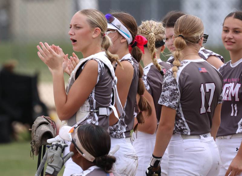 Kishwaukee Valley Storm players applaud a hit Friday, June 27, 2025, during their 16u game against Northern Ice in the Storm Days tournament at the Sycamore Community Sports Complex.