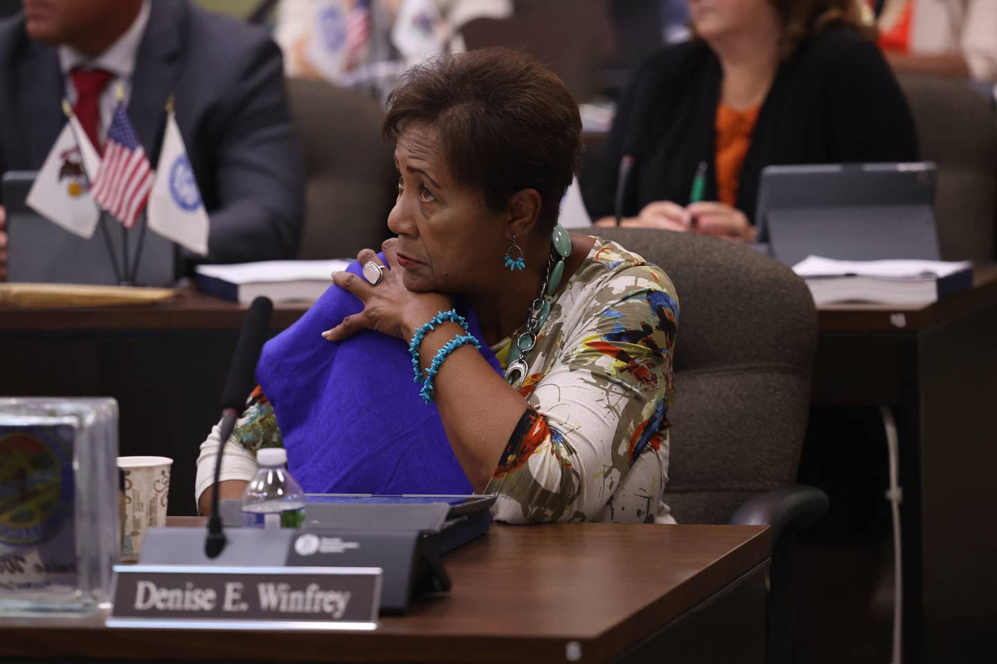 Will County board member Denise Winfrey sits in on the Will County board meeting on Thursday, Aug. 17, 2023 in Joliet.