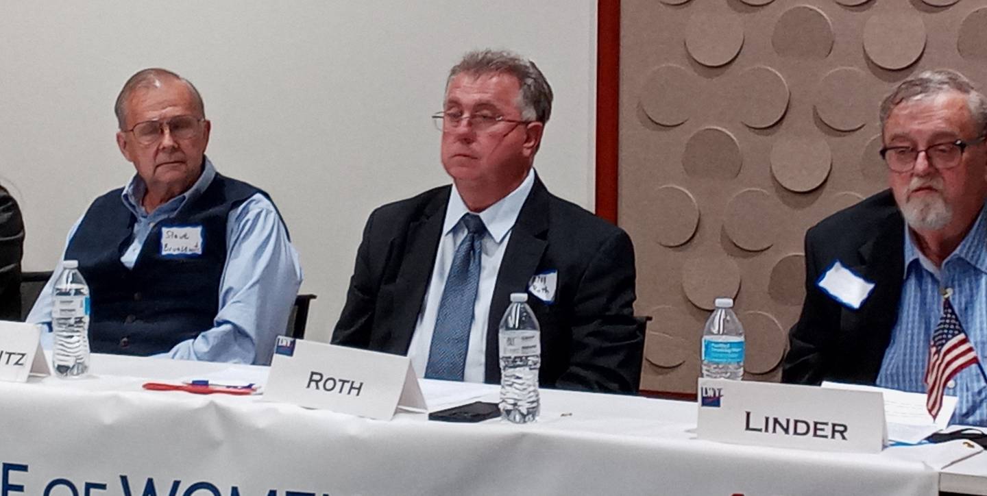Democrat Steve Bruesewitz, right, is vying with Bill Roth, to represent District 12 in the Nov. 8 general election. Democrat Michael Linder,
Republican is challenging incumbent Todd Wallace to represent District 13.