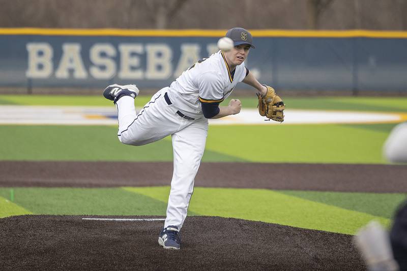 Sterling’s Drew Nettleton fires a pitch against Newman Tuesday, March 18, 2025.