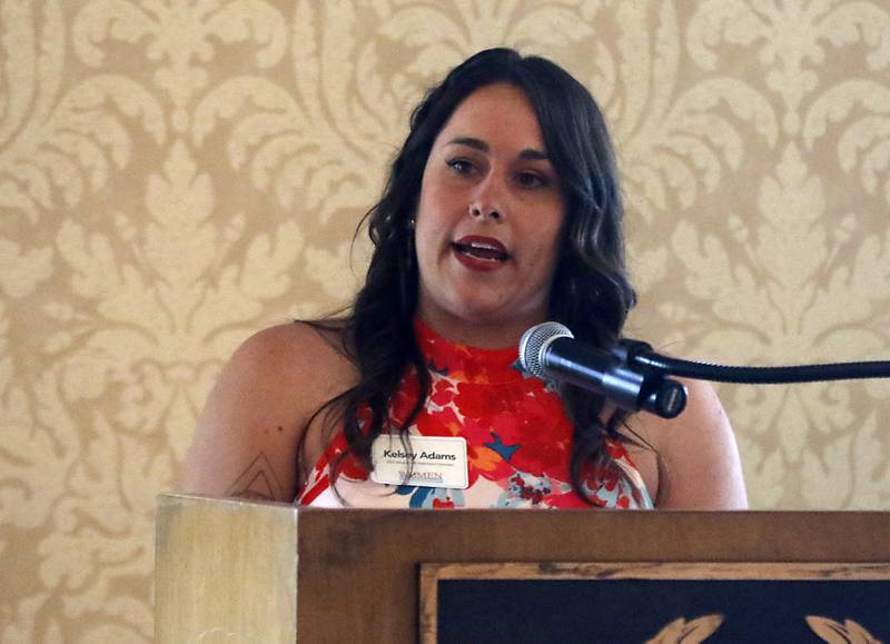 Award recipient Kelsey Adams speaks during the Northwest Herald's Women of Distinction award luncheon Wednesday June 7, 2023, at Boulder Ridge Country Club, in Lake in the Hills. The luncheon recognized 10 women in the community as Women of Distinction.