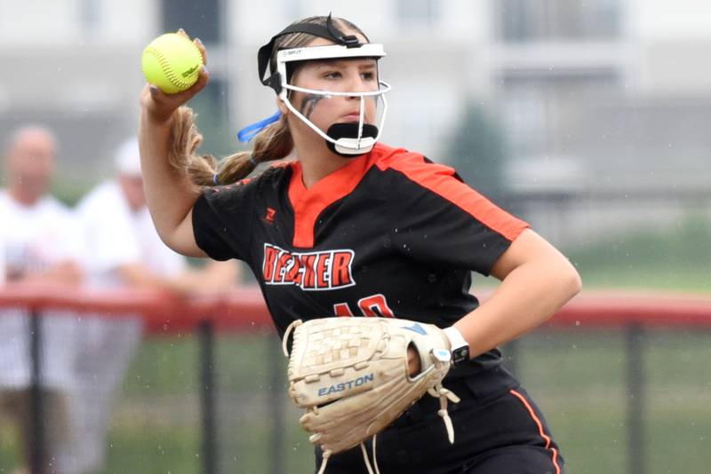 Beecher's Allie Johnson throws to first base during the Class 2A State championship against Carterville Saturday, June 7, 2025 at the Louisville Slugger Complex in Peoria.