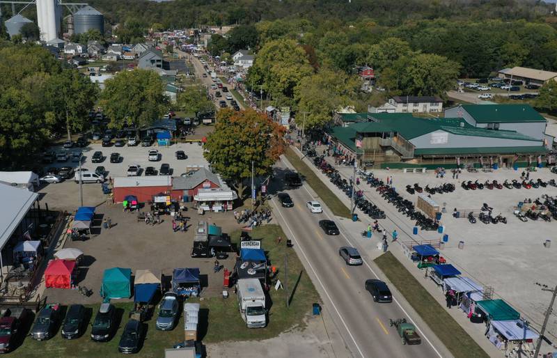 An aerial view of the crowd during the 55th annual Burgoo Festival on Sunday, Oct. 12, 2025 in Utica.