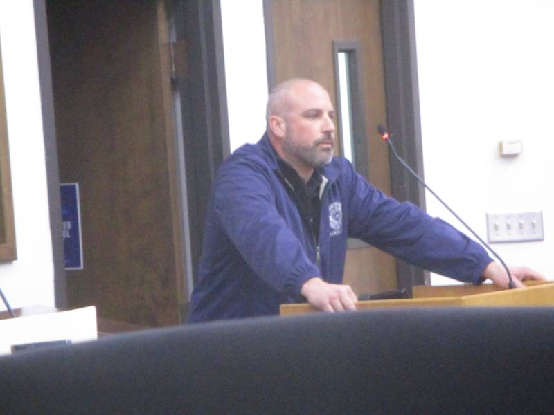 Anthony Deliberto of Lockport, a former quarry worker and now a union organizer, talks to the Will County Board on Thursday about the value of jobs in local quarries. March 20, 2025