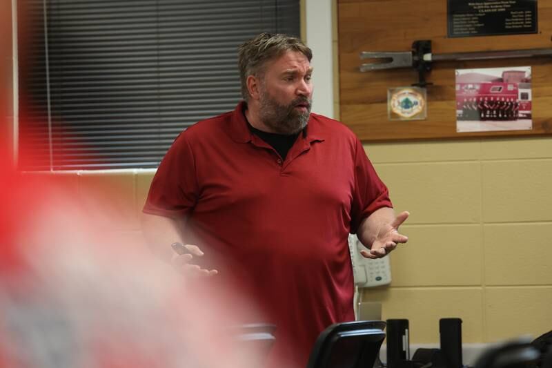 Joliet Fire Department Mental Health Coordinator John Lukancic leads a Crisis First Aid refresher course for the Joliet Fire Department Station One crew on Wednesday, July 12th, 2023 in Joliet.