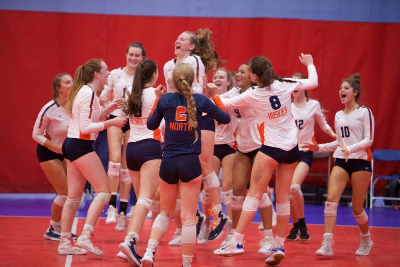 Naperville North celebrates the Win over Benet during the Championship match at the St. Charles East Scholastic Cup Tournament on Saturday, Oct.8,2022 in Aurora.