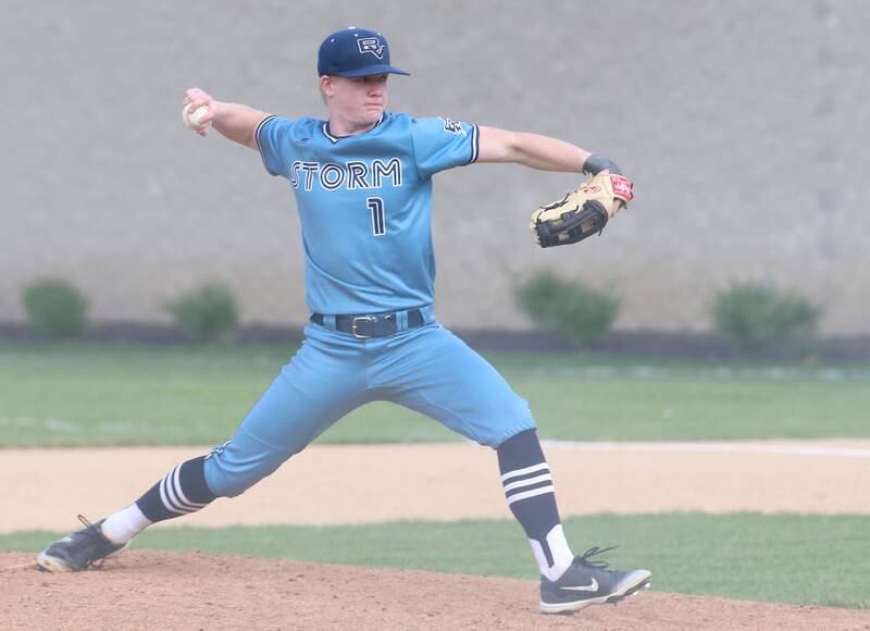 Bureau Valley's Bryce Helms delivers a pitch to Rockridge during the Class 2A Regional semifinal game on Thursday, May 16, 2024 at Princeton High School.