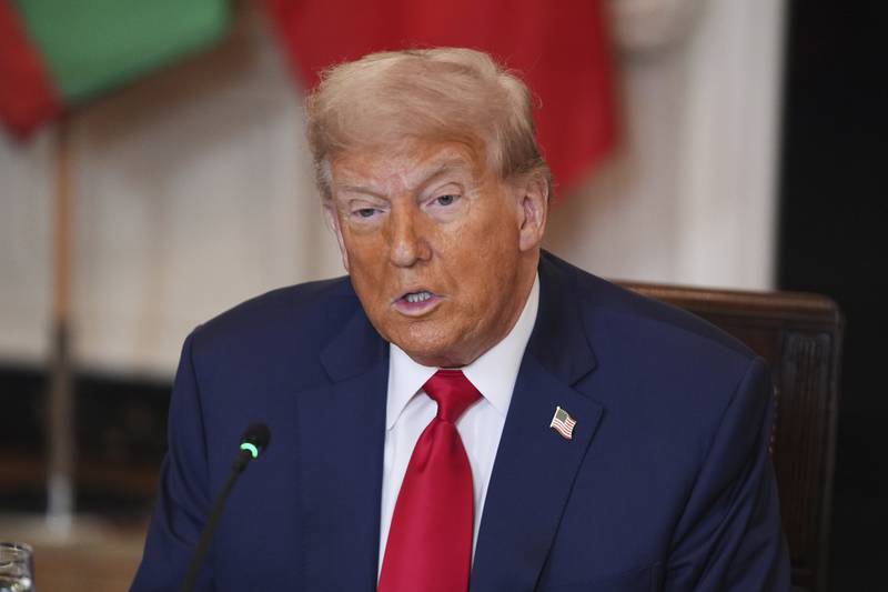 President Donald Trump speaks during a lunch with African leaders in the State Dining Room of the White House, Wednesday, July 9, 2025, in Washington. (AP Photo/Evan Vucci)