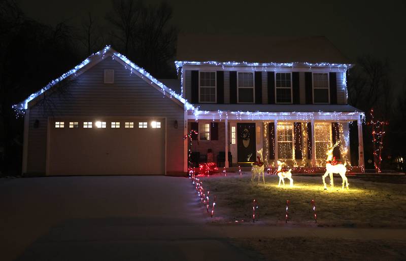 The house at 428 Kensington Court Thursday, Dec. 19, 2024, in DeKalb. This home is one of the entries in this year’s DeKalb Park District Holiday House Decorating Contest.