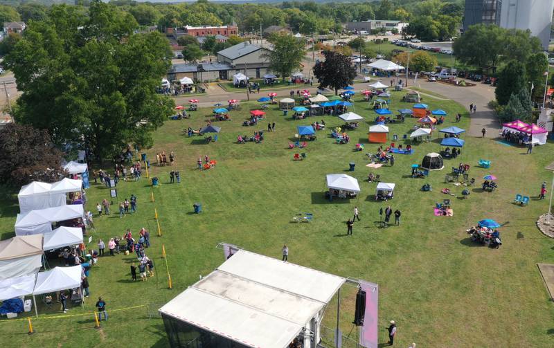 An aerial view the 20th annual Vintage Illinois Wine Festival on Sunday, Sept. 17, 2023 in Utica.