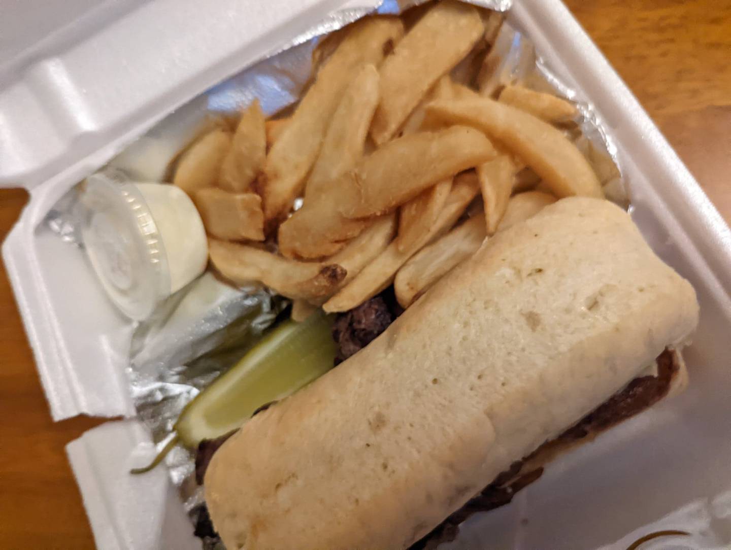 The fries that came with our steak sandwich from Al's Steak House in Joliet stayed hot and crispy in the carryout box.