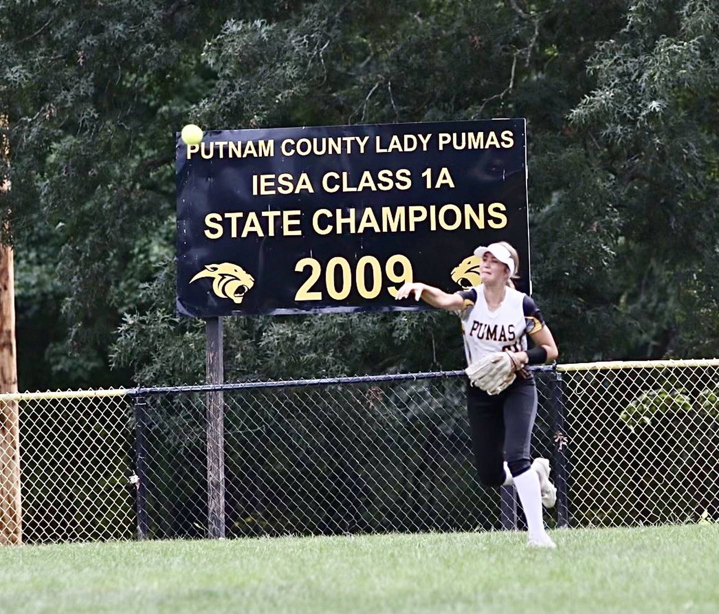 PCJH center fielder Finley Rue makes a throw back to the infield in the regional championship game on Tuesday, Sept. 12 in McNabb.
