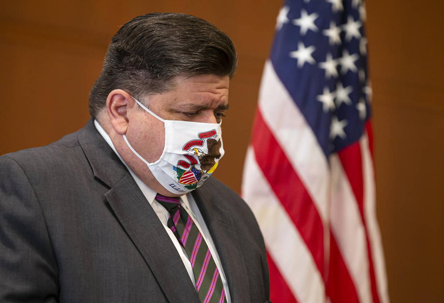 Gov. JB Pritzker appears at a news conference Sept. 21 in Springfield.