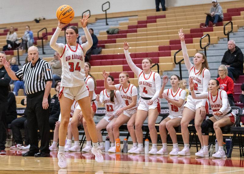 Huntley High School guard Ava McFadden shoots a three-point field goal during a home game against Cary-Grove High School on Tuesday, Dec. 3, 2024.