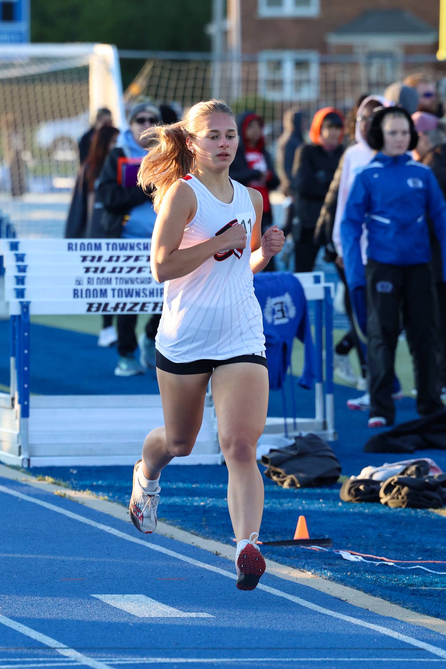 Bradley-Bourbonnais' Nora Hyma finishes 13th in the 800-meter race during the IHSA Class 3A Chicago Heights Girls Track and Field Sectional at Bloom High School on Wednesday, May 13, 2026.