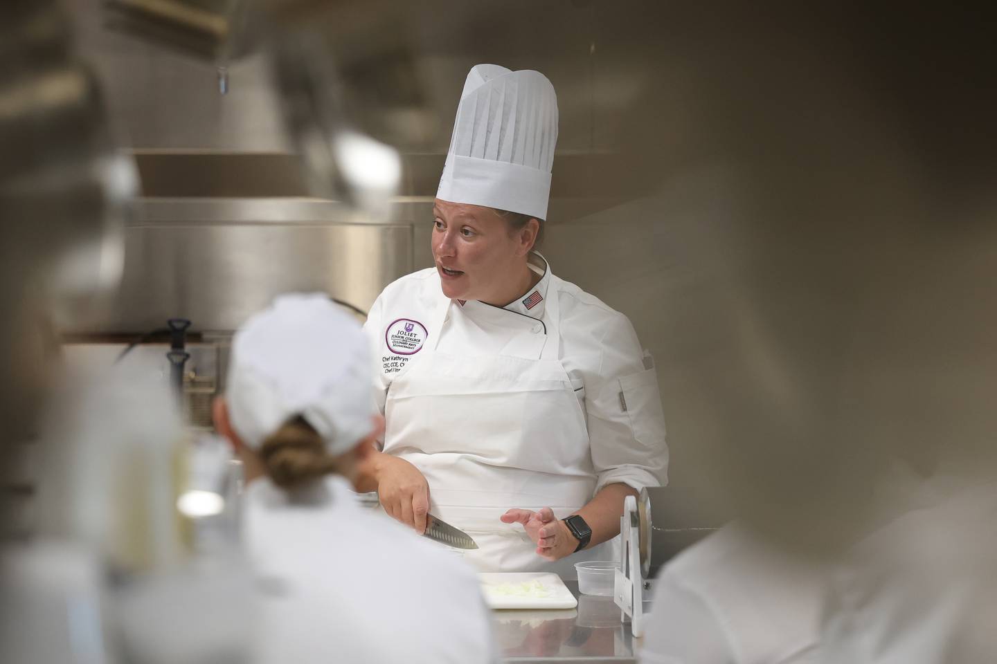 Joliet Junior College Chef Katey Sopko works on cutting techniques with her class at the City Center Campus. Monday, Aug. 29, 2022, in Joliet.