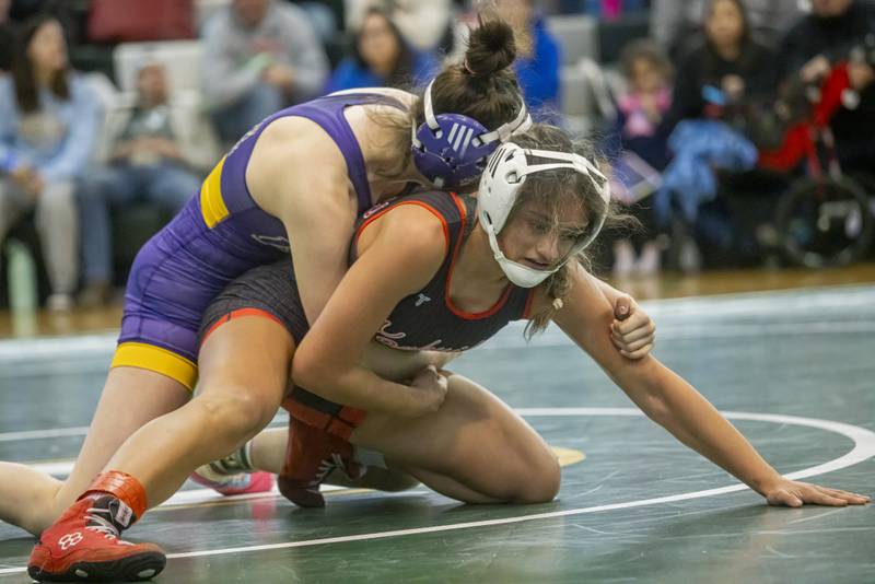 Yamilet Aguirre of Yorkville High School takes second in the 125 weight division at the IHSA girls wrestling sectionals at Geneseo High School on February 10, 2024.