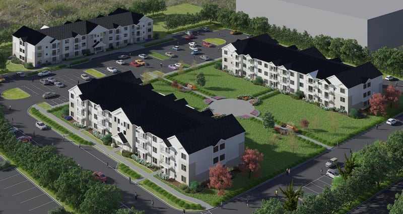 A rendering of the proposed 93-unit apartment complex at 551 Congress Parkway, Crystal Lake.