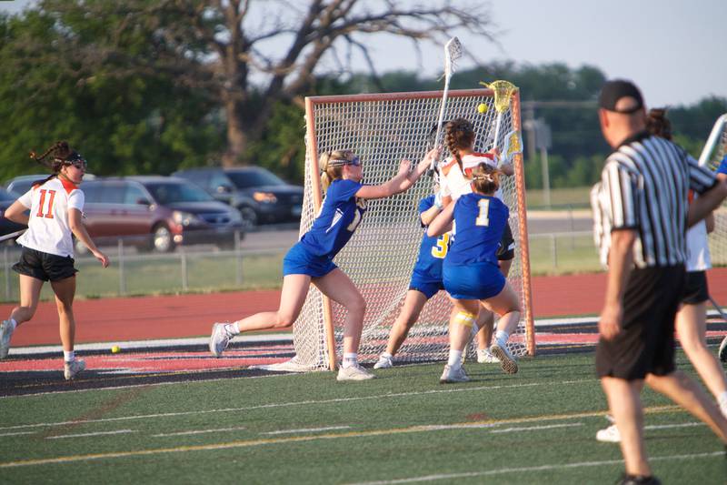 Crystal Lake Central's Fiona Lemke scores a goal against Lake Forest at the Super Sectional Final on Tuesday, May 30, 2023 in Huntley.