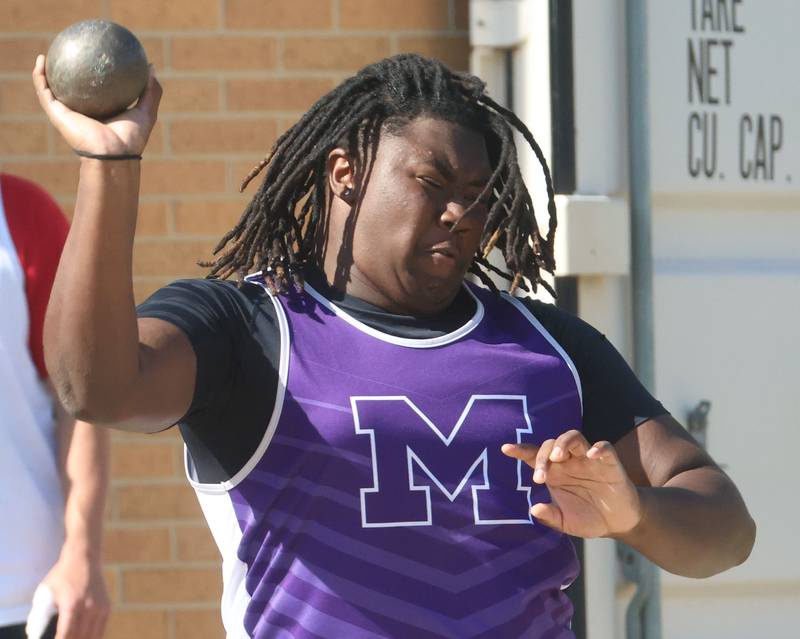 Manteno's Joseph Coley throws the shot put during the Class 2A Sectional on Wednesday, May 20, 2026 at Pontiac High School.